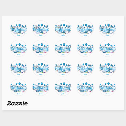 "Happy Birthday" Met naamplaatje minimalistisch el Ronde Sticker (Vel)