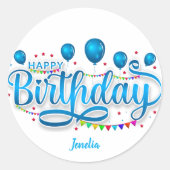 "Happy Birthday" Met naamplaatje minimalistisch el Ronde Sticker (Voorkant)
