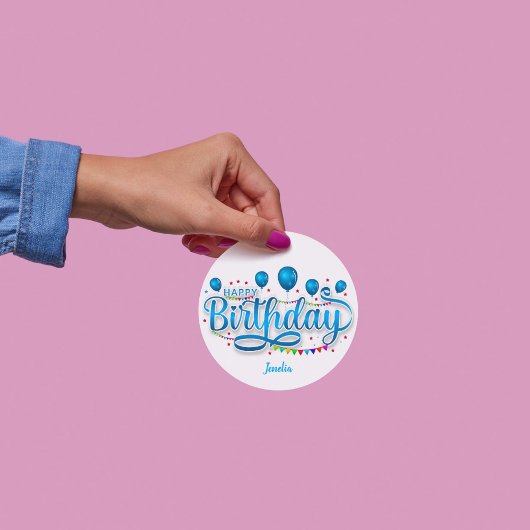 "Happy Birthday" Met naamplaatje minimalistisch el Ronde Sticker