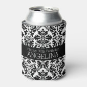 Happy Birthday met Trendy Black en White Damask Blikjeskoeler (Blikje Voorkant)