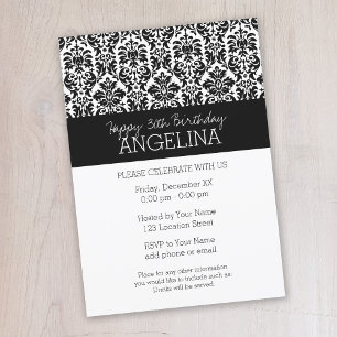 Happy Birthday met Trendy Black en White Damask Kaart