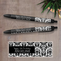 Happy Birthday met Trendy Black en White Damask