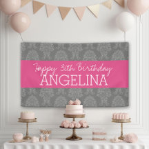 Happy Birthday met Trendy Grey en Pink Damask