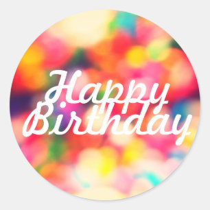 Happy Birthday met wazig sproinkles BG Ronde Sticker