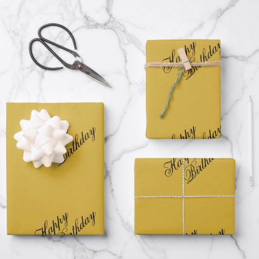Happy Birthday Metallic Gold Wrapping Paper Sheets (Voorkant)