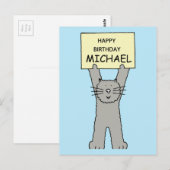Happy Birthday Michael Cartoon Grey Cat Briefkaart (Voorkant / Achterkant)