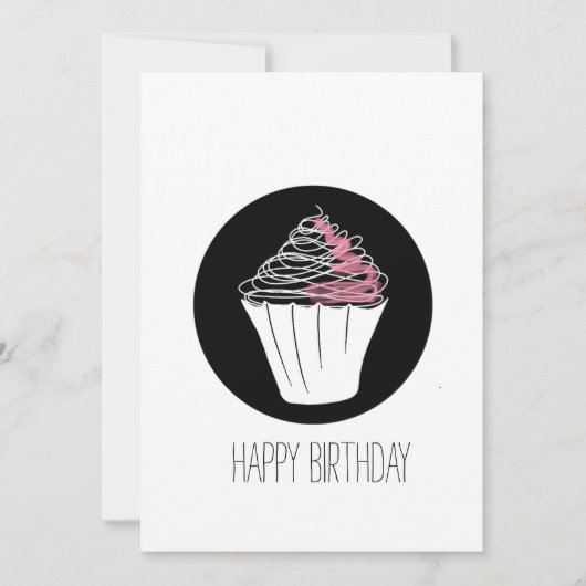 Happy Birthday Minimalist Cupcake Doodle Kaart (Voorkant)