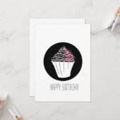 Happy Birthday Minimalist Cupcake Doodle Kaart (Voorkant / Achterkant in situ)