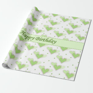 Happy Birthday Mint Green Hearts Wrap Cadeaupapier