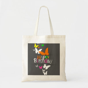 Happy Birthday Modern Colorful Neon Butterflies Tote Bag
