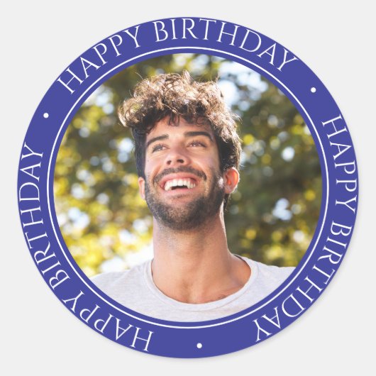 Happy Birthday Modern Eenvoudige Elegante Foto Bla Ronde Sticker (Voorkant)