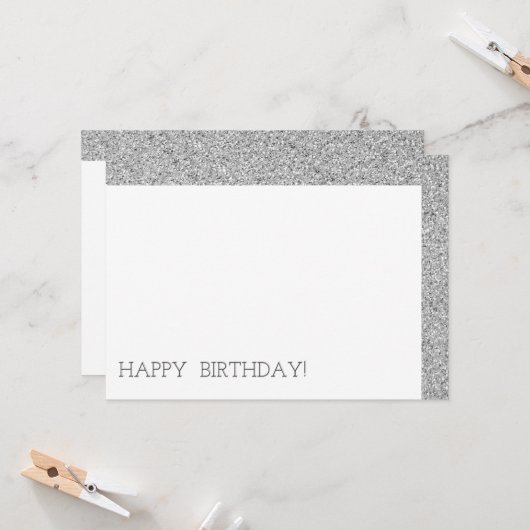 Happy Birthday Modern Luxury Custom Silver Glitter Kaart (Voorkant / Achterkant in situ)