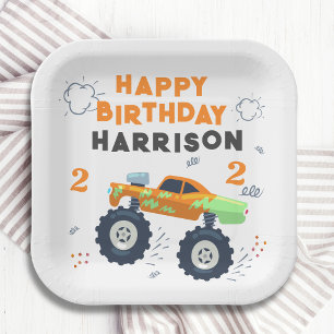 Happy Birthday Modern Monster Car Trucks Name Papieren Bordje