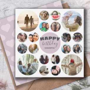 Happy Birthday Modern Pink 20 Photo Collage Kaart