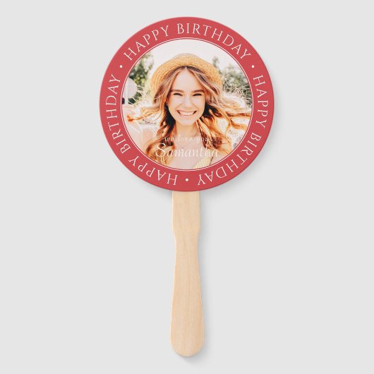 Happy Birthday Modern Simple Custom Photo Handwaaier (Achterkant)