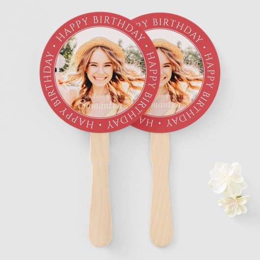 Happy Birthday Modern Simple Custom Photo Handwaaier (Voorkant en achterkant)