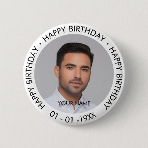 Happy Birthday Modern Simple Custom Photo Ronde Button 5,7 Cm