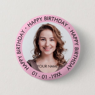 Happy Birthday Modern Simple Custom Photo Ronde Button 5,7 Cm