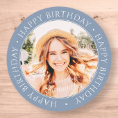 Happy Birthday Modern Simple Custom Photo Ronde Sticker