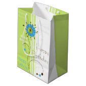 Happy Birthday Modern Simple Flower Green Medium Cadeauzakje (Achterkant Gekanteld)