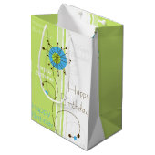 Happy Birthday Modern Simple Flower Green Medium Cadeauzakje (Voorkant Gekanteld)