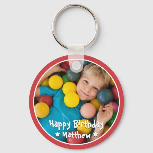 Happy Birthday Modern Simple Star Foto Sleutelhanger (Voorkant)