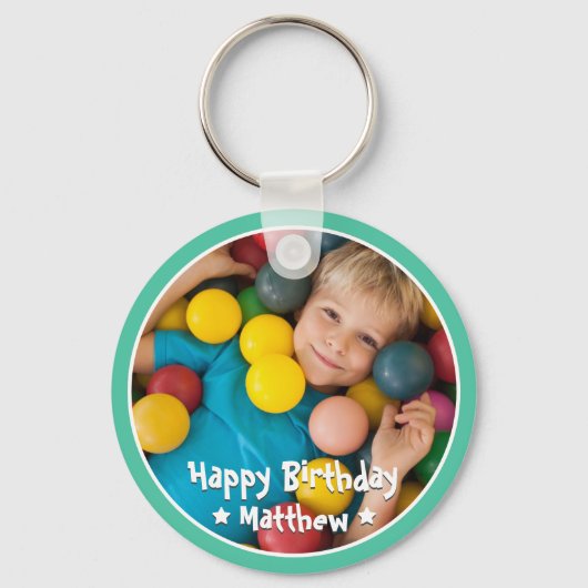 Happy Birthday Modern Simple Star Foto Sleutelhanger (Voorkant)