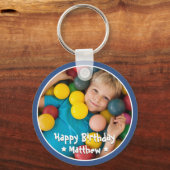 Happy Birthday Modern Simple Star Foto Sleutelhanger (Voorkant)