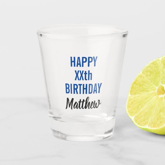 Happy Birthday Modern Typografie Shot Glas (Voorkant)