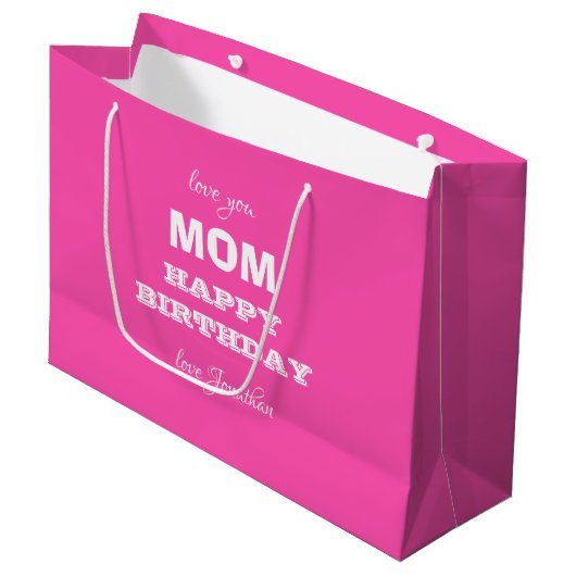 Happy Birthday MOM Elegant Script Naam Modern Groot Cadeauzakje (Voorkant Gekanteld)