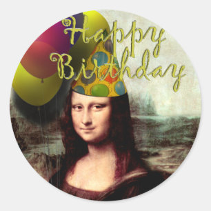 Happy Birthday Mona Lisa Ronde Sticker
