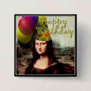 Happy Birthday Mona Lisa Vierkante Button 5,1 Cm