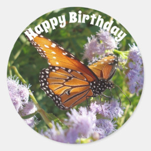 Happy Birthday Monarch Butterfly Foto Floral Ronde Sticker