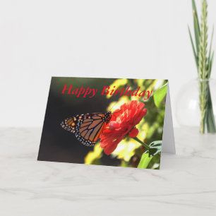 Happy Birthday Monarch Butterfly op Red Zinnia Kaart