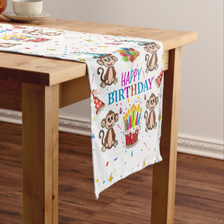 Happy Birthday Monkey Cupcake Table Runner Korte Tafelloper