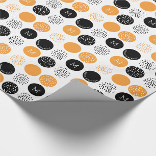 Happy Birthday Monogram Circles Oranje Stippen Wra Cadeaupapier
