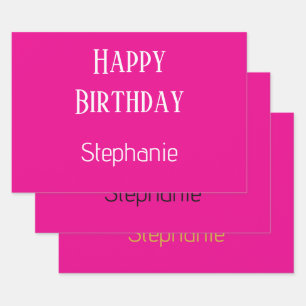 Happy Birthday Monogram Naam Hot Pink Gold Schatti Inpakpapier Vel