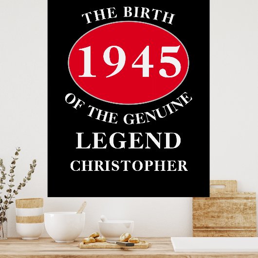 Happy Birthday Monogram Naam toevoegen Jaar Rood Z Poster (Keuken)