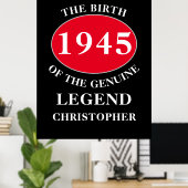 Happy Birthday Monogram Naam toevoegen Jaar Rood Z Poster (Thuiskantoor)