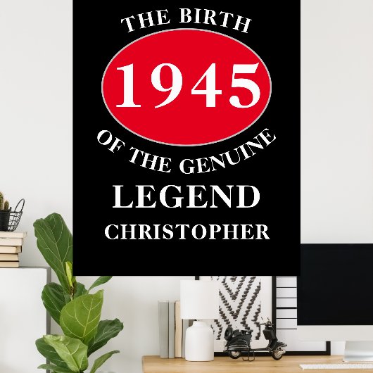 Happy Birthday Monogram Naam toevoegen Jaar Rood Z Poster (Thuiskantoor)