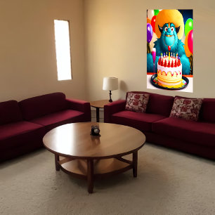 Happy Birthday, monster, gebak ballon   AI Art. Poster