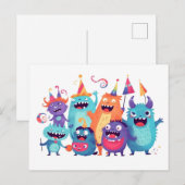 Happy Birthday. Monsterparty mit Monstern Briefkaart (Voorkant / Achterkant)