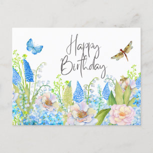 Happy Birthday Mooie Waterverf Wildbloemen Briefkaart