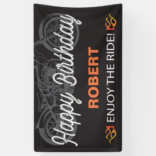 Happy Birthday Motorcycle afbeelding voor fietsban Spandoek (Verticaal)