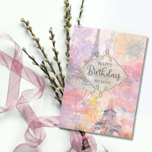 Happy Birthday My Love Eiffeltoren Waterverf Kaart