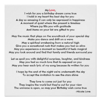 Happy Birthday My Love Poem Poster Perfect Poster