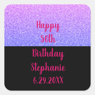 Happy Birthday naam Glittery Roos Gold Pink Black Vierkante Sticker