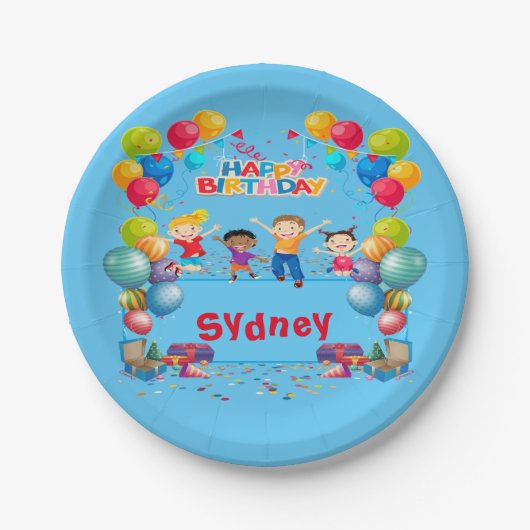 Happy Birthday Naam Party Papier Bord 7 inch (Voorkant)