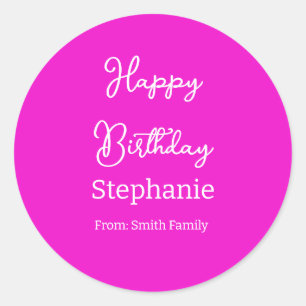 Happy Birthday Naam Typografie Modern Hot Pink Ronde Sticker