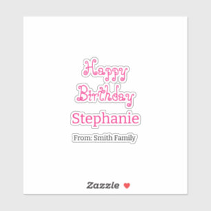 Happy Birthday Naam Typografie Roze Modern Sticker